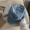 Boina vaquera azul de algodón lavado para mujer, gorro octogonal retro informal combinable, gorro de pintor con gran circunferencia de cabeza que hace que el rostro parezca pequeño.