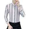 Camisa de Manga Larga a Rayas, Estilo Europeo y Americano, Promoción Principal de Primavera, Camisa Blanca para Hombres Jóvenes
