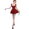 Vestido rojo retro estilo francés con tirantes de espagueti para mujer, vestido corto de verano para petite que ciñe la cintura, adelgazante, elegante, puro deseo, línea A, abullonado