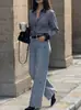Camisa Feminina Transfronteiriça Europeia e Americana, Primavera e Outono, Gola Reversível, Listras Coloridas em Blocos, Manga Longa, Botões Frontais, Novo Estilo, Camisa Feminina Elegante de Corte Justo