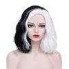 Maquillaje de Bruja de Halloween Disfraz Peluca Blanca y Negra Guantes Rojos Collar Varita Mágica Fiesta Juego de Rol