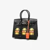 Bolsa Birkin Original de Couro para Mulheres, Bolsa de Mão da Moda, Versátil para o Dia a Dia, Combinação de Couro de Crocodilo e Vaca, Couro Puro, Luxo Discreto