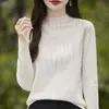 Suéter de punto cruzado para mujer de otoño e invierno, manga larga, base, con cuello semi-alto y adornos de pedrería, suéter casual versátil