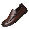 Mocasines de Piel Genuina para Hombres Mayores, Zapatos de Piel Casual de Negocios para Hombres, Zapatos Slip-On Transpirables con Suela Suave para Hombres