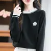 Nuevo Suéter de Punto de Manga Larga para Mujer Otoño Camiseta de Mujer Cuello Redondo Color Sólido Bloque de Color Base Floral Suéter Venta al por Mayor