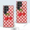 Tk Popular Case de Vidro Xadrez Cereja para Samsung A15 Capa de Celular Cobertura Total S22 Furo Preciso Anti-Queda S24 Venda Direta da Fábrica