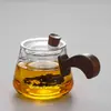 Bule com alça lateral Lingkong bule de vidro borossilicato resistente ao calor bule com alça de madeira conjunto de chá novo cozinhador de chá doméstico