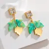 Pendientes Cuadrados de Acero Inoxidable con Diseño de Hoja Colorida de Nuevo Estilo Transfronterizos Nicho Moda Simple Pendientes de Hoja de Gama Alta Venta al por Mayor