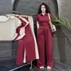 Conjunto de Moda Transfronteiriço para Mulheres Verão Novo Estilo Senhoras Camisa Polo Bordada de Pônei Manga Curta Calça de Perna Larga Conjunto Casual de Duas Peças