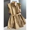 Novo estilo 2026, colete trench coat de comprimento médio conversível, cardigã de outono acinturado, atacado N6CMJ623