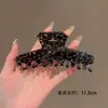 Presilha de Cabelo Transparente com Estampa de Leopardo Preto com Toque de Luxo, Prendedor Grande para Penteados Meio Presos, Novo Estilo Presilha de Tubarão Acessório de Cabelo para Mulheres