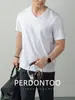 Sensación Fresca de Verano~Camiseta de Algodón Modal 60S Cuello en V Manga Corta para Hombre Verano 2026 Versátil Color Sólido Antibacteriana Transpirable Top