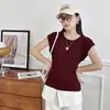 Nueva Moda Primavera y Verano para Mujer, Camiseta de Manga Corta Ajustada de Alta Elasticidad con Mangas Ligeramente Volantes, Versátil Estilo Coreano para el Uso Diario