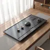 Bandeja de té de piedra negra y dorada, bandeja de té para oficina, mesa de té con juego de té incorporado, juego de té Kung Fu, bandeja de té con sistema de drenaje, juego de té completo