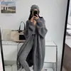 Nuevo cárdigan largo de punto acanalado color liso estilo perezoso, suéter de manga de farol, abrigo de moda para mujer, otoño e invierno