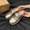 Sandálias Slip-on Meia-sapatos Chinelos Roupa Feminina Estilo Francês de Luxo prata Versátil Sapatos Femininos de Solado Macio Sapatos de Verão