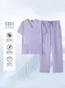 Ropa de trabajo médica de cuello en V con abertura, bolsillo, manga corta, elástico en cuatro lados, traje de secado rápido para quirófano, para hombres y mujeres, para lavar a mano