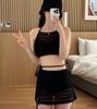Traje de baño de dos piezas con falda dividida estilo Ins transparente coreana, sexy, de encaje, estilo pura lujuria, para vacaciones en aguas termales, mujer