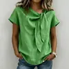 2025 Nueva Ropa de Mujer Europea y Americana de Comercio Exterior Transfronterizo Bestseller de Amazon Camiseta Casual de Manga Corta con Cuello en V y Lazo Top para Mujer