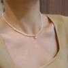 Collar de perlas de arroz de agua dulce naturales de 3-4 mm, cadena de clavícula con colgante de nicho de lujo ligero de oro de 14 quilates de EE. UU.