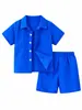 Conjunto casual de camiseta de manga corta a rayas y shorts para niños, con cuello, se puede usar para salir, primavera verano para niños
