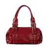 Bolsa Boston Almofada Studded Retro de Design de Nicho com Fivela Elegante de Couro Bolsa de Ombro Estilo Biker para Mulheres