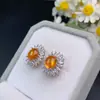 Brincos Fanta Naturais com Alta Clareza, Cor Vibrante, Luxuosos Incrustados com Pedras Soltas 6*7mm Prata 925 Incrustada