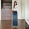 &Jeans elásticos de talle alto vintage en negro y gris para mujer, pantalones de otoño ajustados de pierna recta adelgazantes, azul y gris azulado