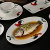Cerámica de bajo vidriado, estilo vintage, porcelana nostálgica azul y blanca, cuenco con forma de gallo, cuenco para arroz, plato, plato hondo, plato de servir, juego de cuchara y cubiertos