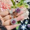 Anillo Abierto Elegante con Colgante de Girasol, Color Cambiante de Lámpara Fluorescente, Corte Cielo Estrellado de 5 Quilates, Zirconia Rosa Kunzita para Mujer