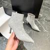Botas de Mujer de Punta Fina con Aire para Otoño e Invierno Tacones Altos Tacón Grueso Botas de Media Caña Casual Diario Versátiles Tendencia de Moda Pedrería