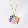 Colar Artesanal Runya Cristal Pedrinhas de Cristal Transfronteiriças Árvore da Vida Pingente de Amor Pedra Bruta Envolvido em Arame Árvore da Vida