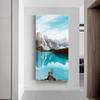 Sala de estar moderna minimalista con vista al mar Mural vertical Pintura decorativa nórdica para pasillo Estilo crema Pasillo Colgante