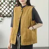 Colete retrô de veludo cotelê super macio para mulheres, perfeito para primavera e outono, uma peça de outer wear casual versátil e estilosa, com caimento solto e sem mangas