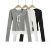 Tricô Spliced de Renda para Mulheres Estilosas 2025 Outono Novo Cardigan Curto de Tricô Falso Duas Peças com Decote V