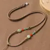 Cordón para Colgante de Jade Aventurina, Amuleto Budista, Cristal de Cera de Abeja, Cordón para Colgante de Ágata, Collar Ajustable Hecho a Mano para Hombres y Mujeres