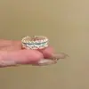 Flores florecen en tus dedos~Anillos apilables con borde de encaje de esmalte azul diseño de nicho para mujer anillo abierto ajustable para el dedo índice