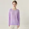 Novo suéter de cashmere 75% e seda de amoreira 25%, de malha reversível, gola redonda, cor sólida, versátil, solto e macio, para mulheres