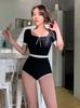 Traje de baño conservador estilo Ins de Corea del Sur para mujer, falda reductora de abdomen, sexy, para realzar busto pequeño, traje de baño para aguas termales para mujer