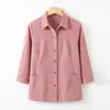 Camisas de Algodão Primavera e Verão para Mulheres de Meia-Idade e Idosas, Camisas Xadrez para Mães, Blusas de Algodão com Manga Três Quartos para Senhoras Idosas