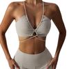 Top Transfronterizo de Cuello en V Profundo, Sujetador de Yoga Sexy de Tirantes Finos, Hermoso Conjunto de Espalda, Pantalones Acampanados de Cintura Alta para Mujer con Control de Abdomen y Levantamiento de Glúteos, Secado Rápido