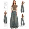 Jeans Wide Leg com Padrão Rachado Estilo Retrô Americano para Homens e Mulheres, Novo Estilo Primavera/Verão, Caimento Solto, Corte Reto, Calça Foice