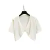 Cardigã de Manga Curta com um Leve Toque de Capa para Mulheres, Xale de Verão Fino com Sobreposição para Vestido Camisola, Top de Seda Gelada Branco