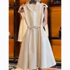 Vestido sin mangas con cuello polo estilo francés 2024 Verano Nuevo Lujo Ligero Elegante de Moda Vestido de línea A