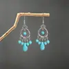 Brincos turquesa estilo étnico vintage europeu e americano, brincos pendentes de borla turquesa boêmios, brincos mais vendidos das áreas cênicas de Yunnan