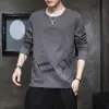Camiseta de manga larga transfronteriza para hombre, nuevo estilo primavera y otoño 2023, camiseta de cuello redondo de moda estilo coreano para hombre, camiseta básica para hombre