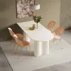 Conjunto de mesa e cadeiras de jantar em pedra sinterizada de luxo leve na cor creme para casa, apartamento pequeno, mesa de jantar retangular branca pura minimalista moderna