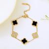 Pulsera de trébol de cuatro hojas de acero de titanio inmarcesible con diamantes, pulsera de dijes de moda de oro rosa de 18 quilates, estilo europeo y americano, pulsera de cinco flores