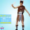 Performance de Mesa de Halloween Roupas Selvagens para Adultos Fantasia Homens e Mulheres Indígena Africano Primitivo Indiano Traje com Estampa de Leopardo