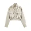 Chaqueta Corta Casual de Cuello Alto de Manga Larga para Mujer, Color Sólido, Piel Sintética, Estilo Transfronterizo Europeo y Americano, Nuevo Modelo Otoño e Invierno